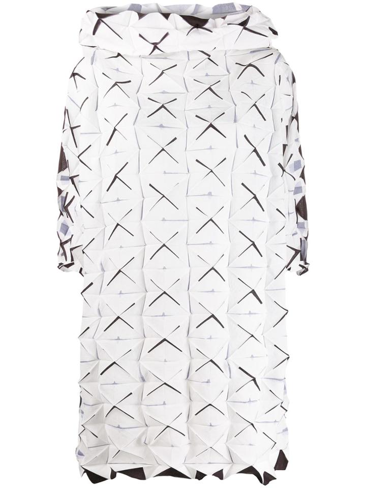 Issey Miyake Geometric Pleated Shift Dress - White