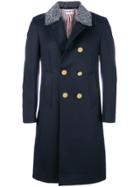 Thom Browne Fur Top Pintuck Cavalry Twill Chesterfield Overcoat - Blue