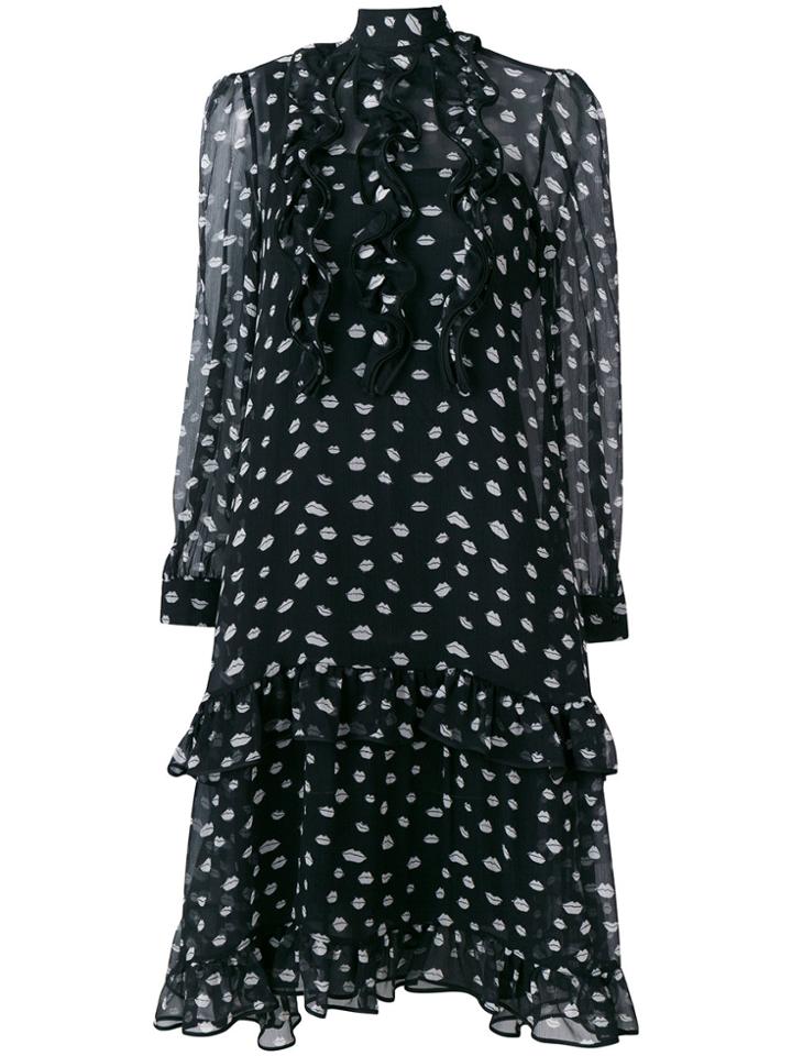 Odeeh Frilled Lips Dress - Black