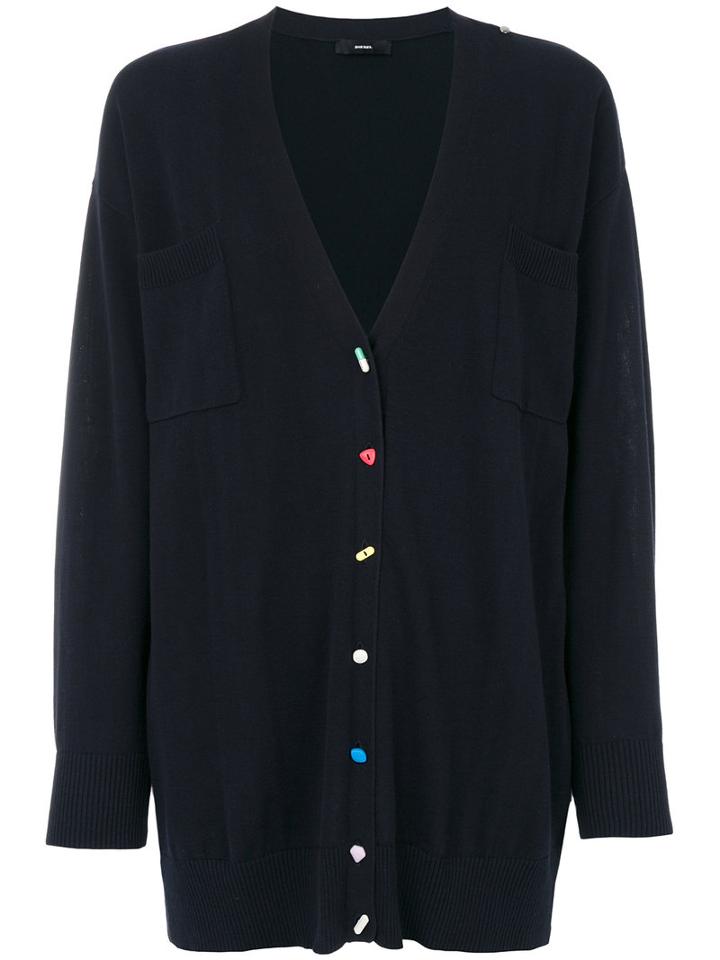 Diesel - Button Detail Cardigan - Women - Cotton/rayon - Xxs, Blue, Cotton/rayon