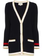 Gucci Oversized Lurex Web Cotton Blend Knitted Cardigan - Blue