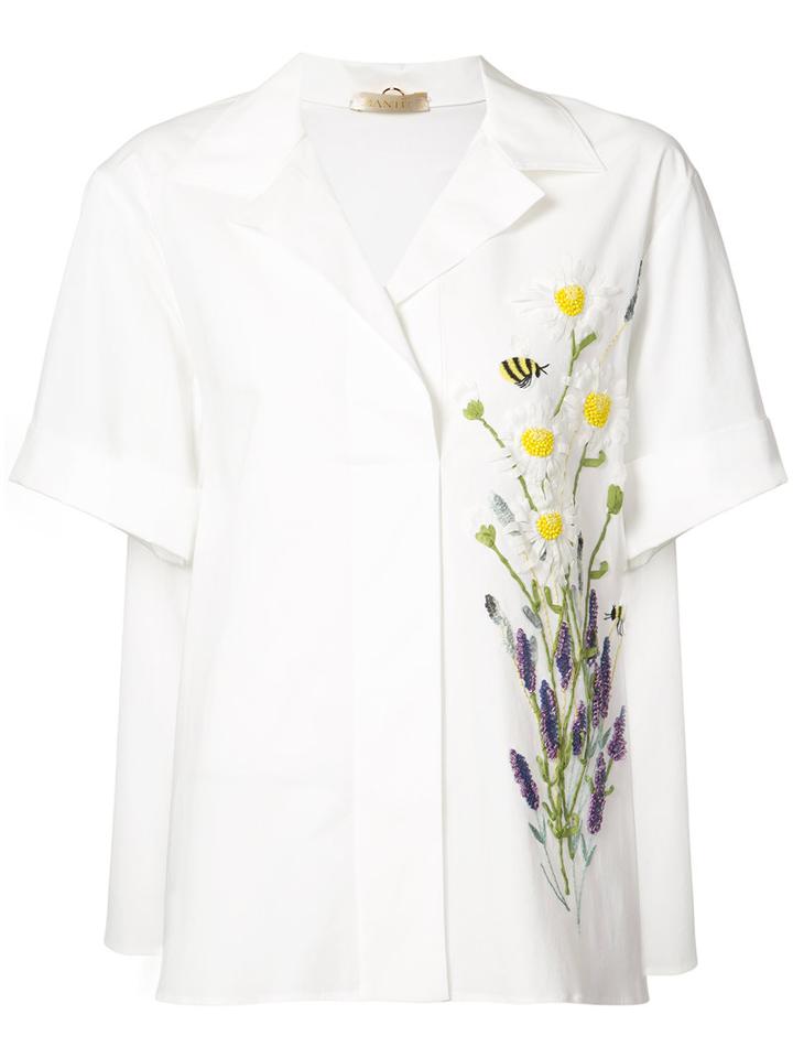 Mantu - Floral Short Sleeve Shirt - Women - Cotton/spandex/elastane - 42, White, Cotton/spandex/elastane