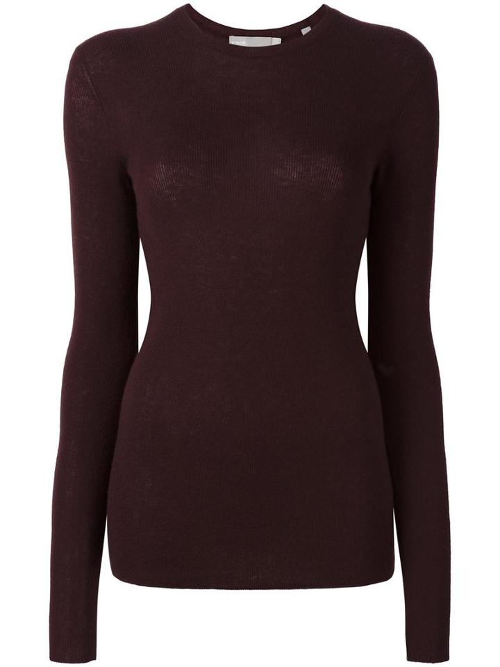 Vince Fine Rib Knit Long Sleeve Sweater, Women's, Size: Large, Red, Cashmere