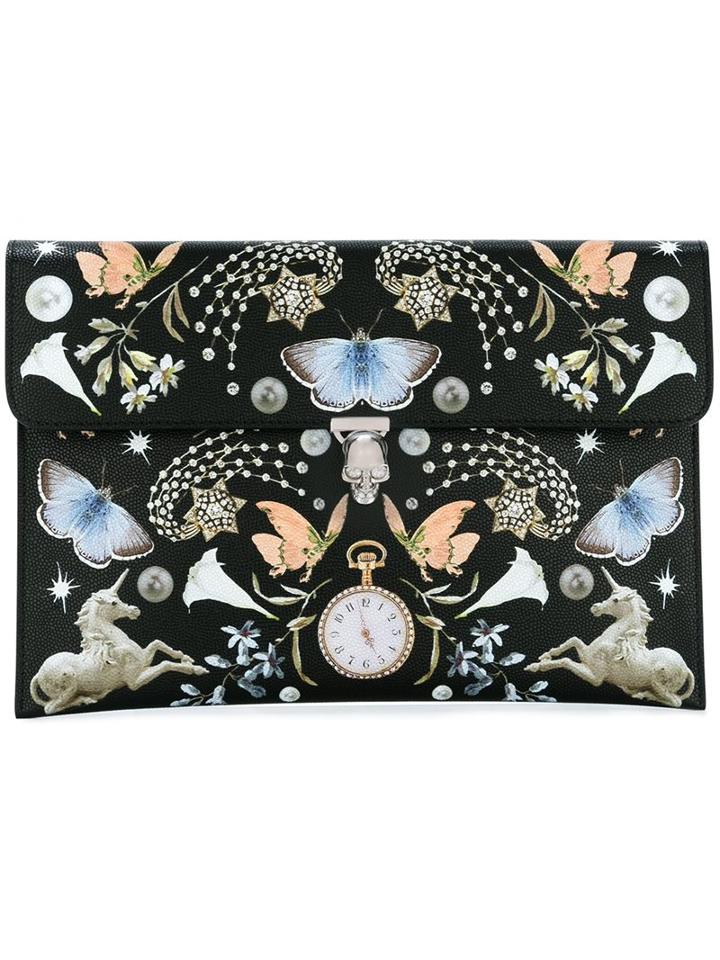 Alexander Mcqueen 'nocturnal' Print Clutch, Women's, Black