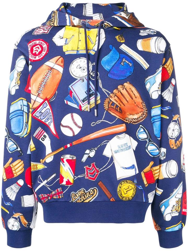 Love Moschino Sports Printed Hoodie - Blue