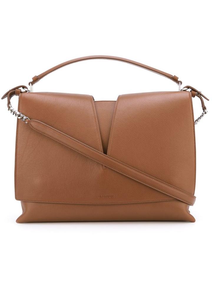 Jil Sander Cut-out Flap Tote, Women's, Nude/neutrals, Leather