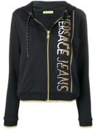 Versace Jeans Rhinestone Logo Zip Hoodie - Black