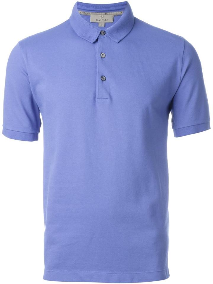 Canali Classic Polo Shirt, Men's, Size: 56, Blue, Cotton/spandex/elastane