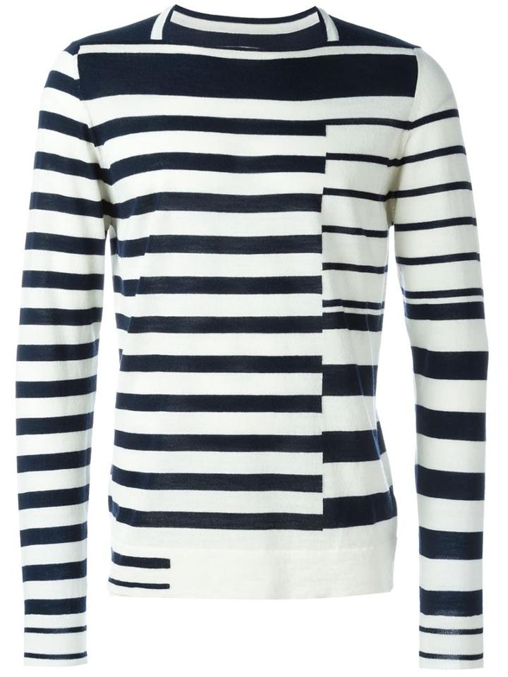 Maison Margiela Asymmetric Stripe Sweater, Men's, Size: Large, Blue, Wool