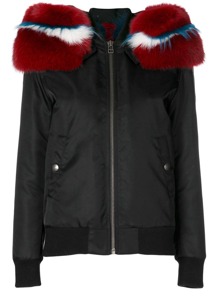 Mr & Mrs Italy Fur Hooded Puffer Jacket - Black