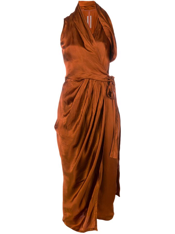 Rick Owens Wrap Style Midi Dress - Brown