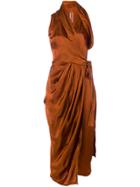 Rick Owens Wrap Style Midi Dress - Brown