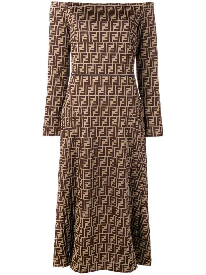 Fendi Ff Motif Midi Dress - Brown