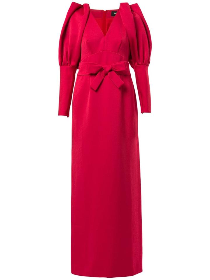 Paule Ka Pleated Shoulder Long Gown - Red