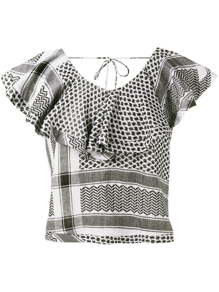 Cecilie Copenhagen - Keffiyeh Ruffled Sleeve Top - Women - Cotton - 2, White, Cotton