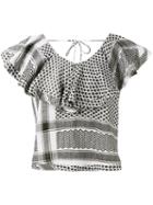 Cecilie Copenhagen - Keffiyeh Ruffled Sleeve Top - Women - Cotton - 2, White, Cotton