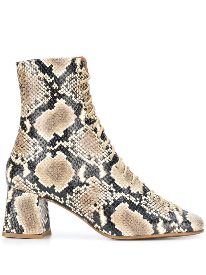 By Far Snake Print Ankle Boots - Brown