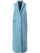 Msgm Sleeveless Long Coat, Women's, Size: 40, Blue, Viscose/mohair/virgin Wool