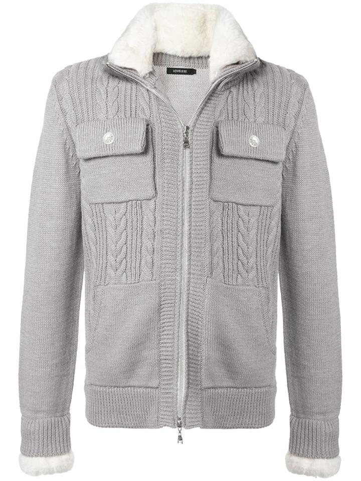 Loveless Faux Fur Collar Cardigan - Grey