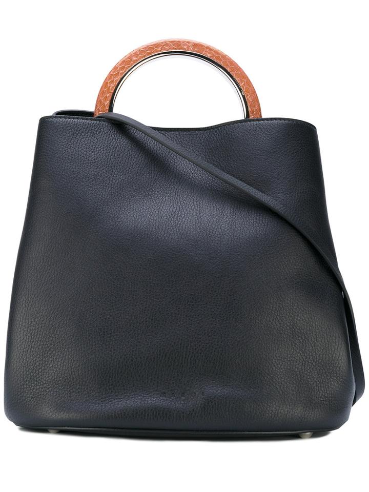 Marni - Contrast Handle Tote - Women - Calf Leather/snake Skin/brass - One Size, Black, Calf Leather/snake Skin/brass