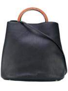 Marni - Contrast Handle Tote - Women - Calf Leather/snake Skin/brass - One Size, Black, Calf Leather/snake Skin/brass