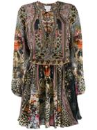 Camilla Printed Tie Neck Dress - Black