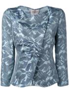 Armani Collezioni Ruched Embroidered Blazer, Women's, Size: 44, Blue, Silk
