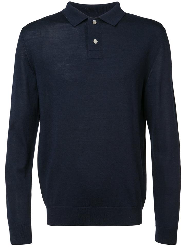 A.p.c. - Button Collar Jumper - Men - Silk/merino - M, Blue, Silk/merino