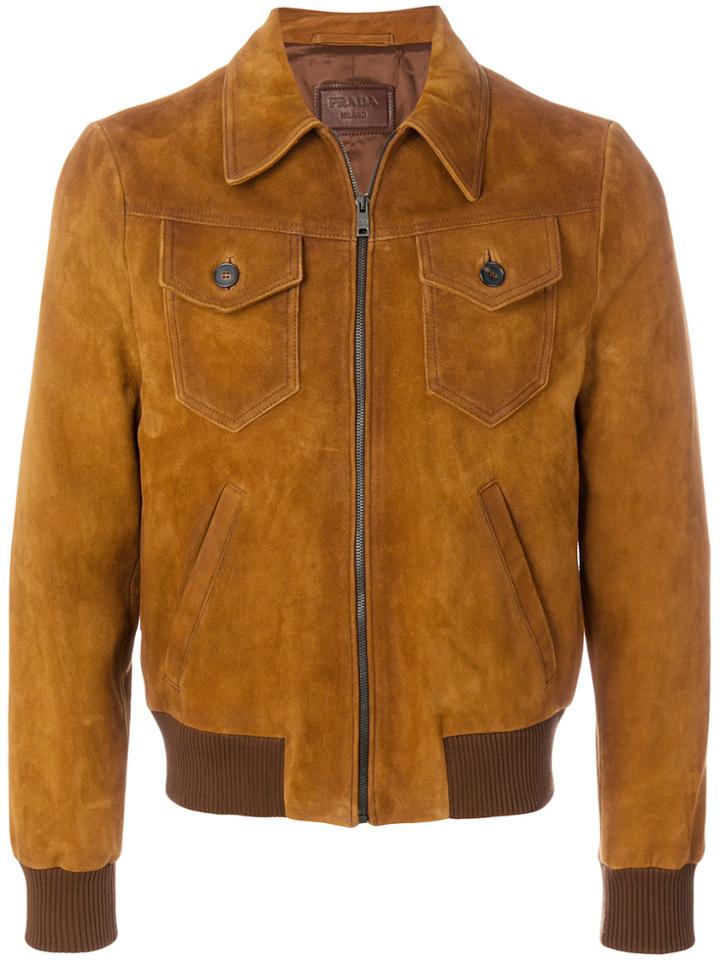 Prada Cutaway Collar Bomber Jacket - Brown