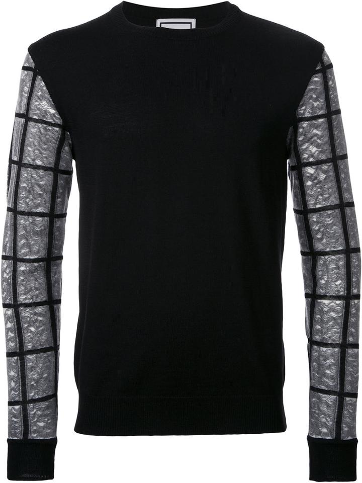 Wooyoungmi - Checked Sleeve Jumper - Men - Acrylic/polyester - 50, Black, Acrylic/polyester