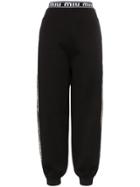 Miu Miu Logo Band Sequin Stripe Cotton Blend Trackie Bottoms - Black