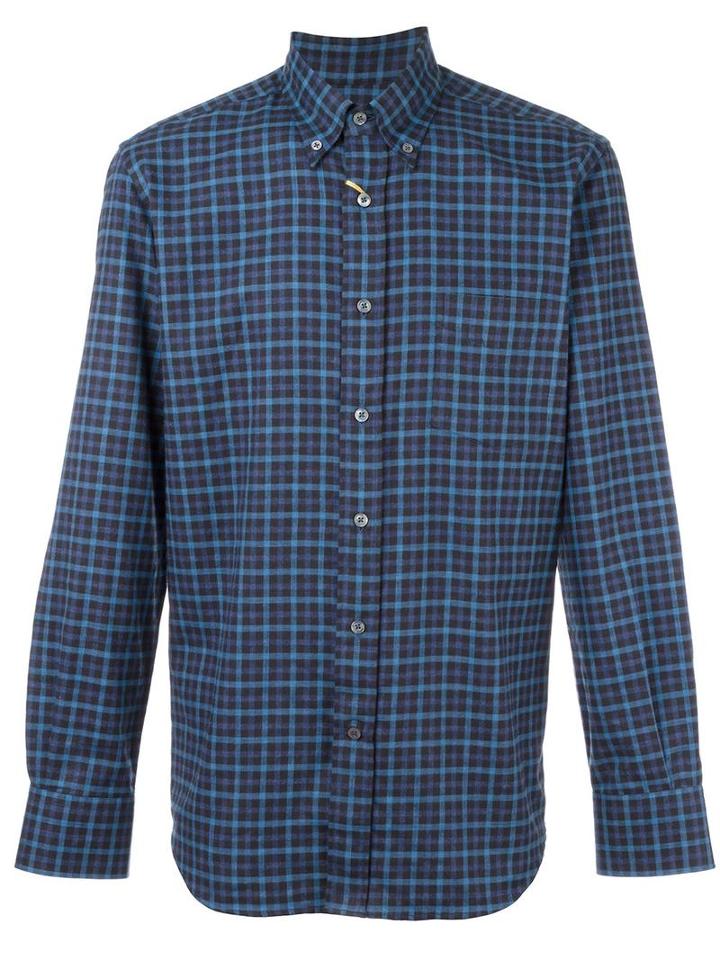 Canali Slim-fit Checked Shirt, Men's, Size: Large, Blue, Cotton