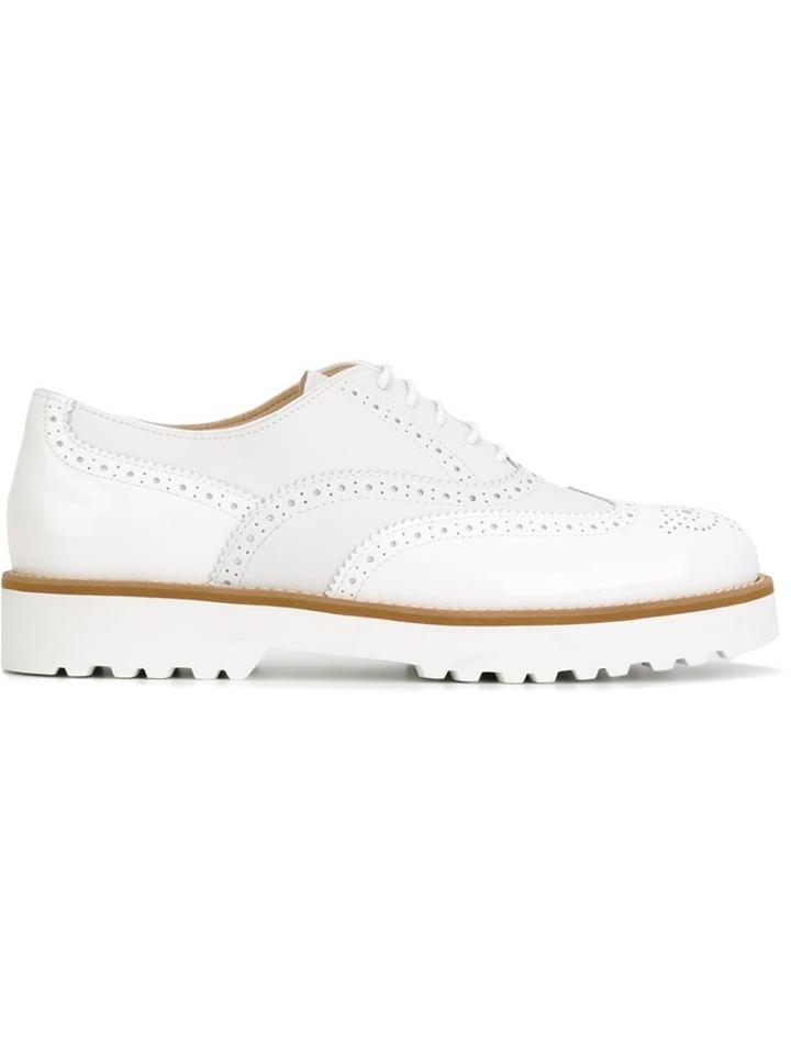 Hogan Panelled Brogue Shoes, Women's, Size: 36.5, White, Leather/patent Leather/rubber