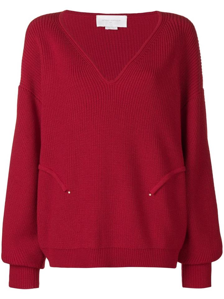 Esteban Cortazar Volume V-neck Jumper - Red