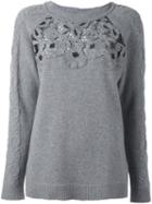 Blumarine Floral Lace Jumper, Women's, Size: 44, Grey, Cotton/cashmere/wool