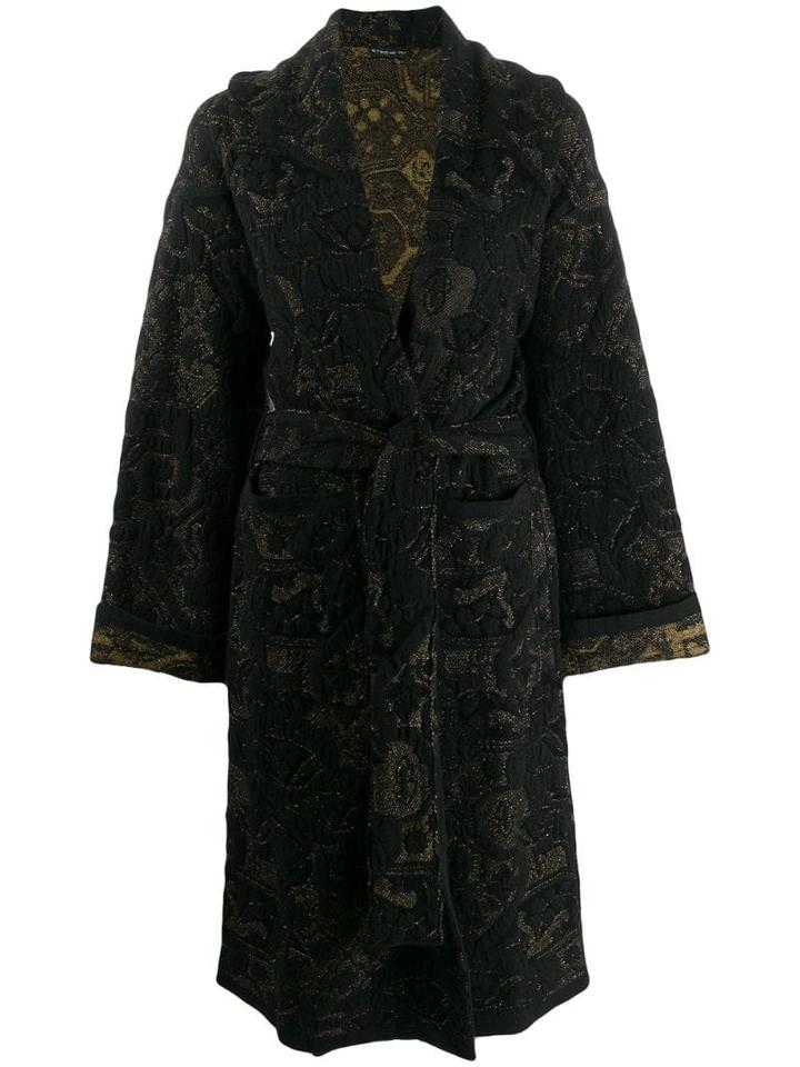 Etro Floral Pattern Belted Coat - Black