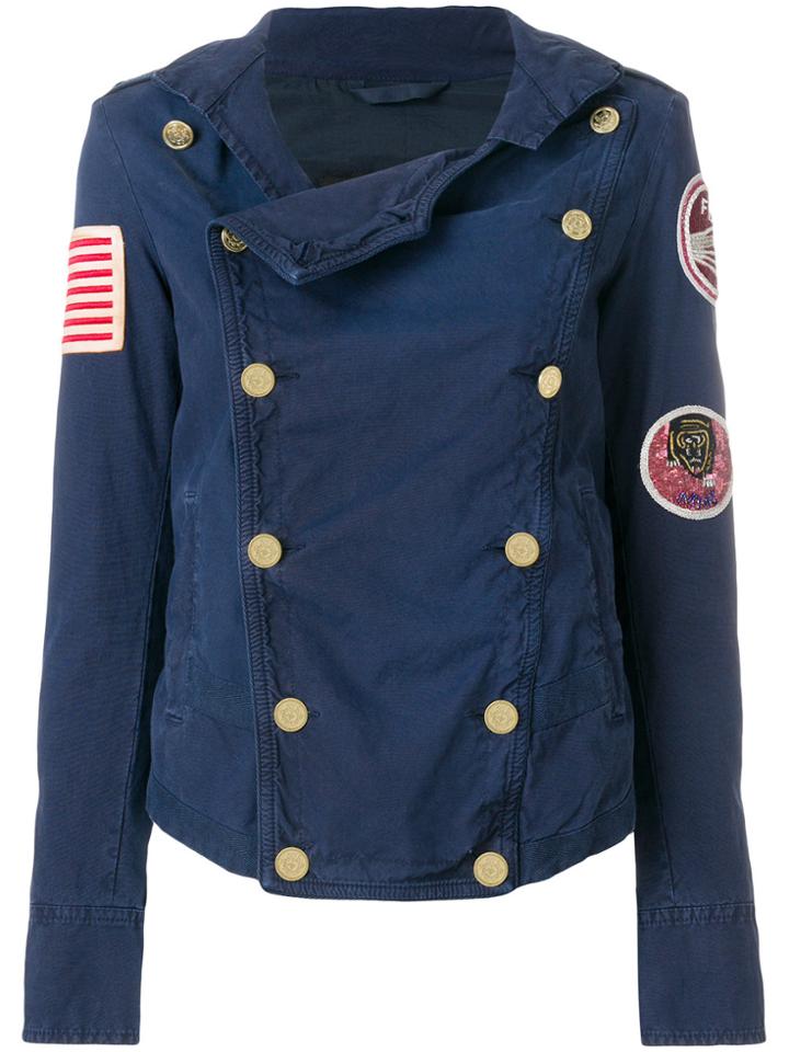 Mr & Mrs Italy Patched Double-breasted Fitted Jacket - Blue