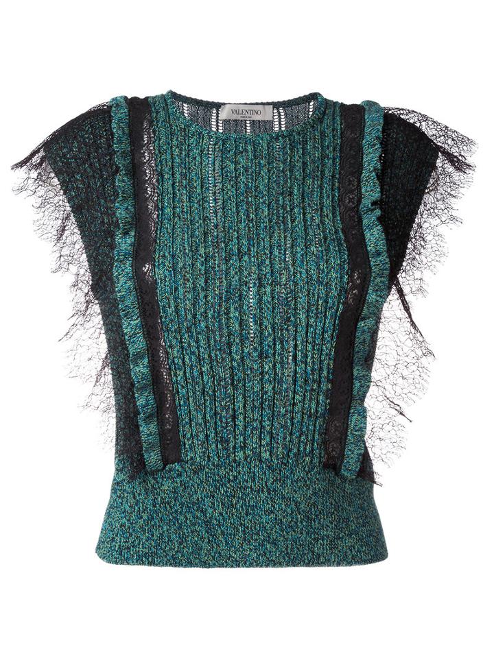 Valentino Lace Panel Knitted Top, Women's, Size: Medium, Green, Cotton