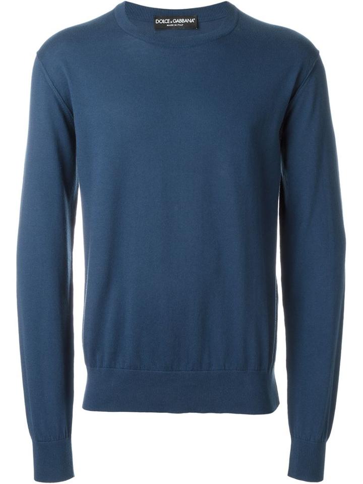 Dolce & Gabbana Round Neck Jumper, Men's, Size: 54, Blue, Cotton
