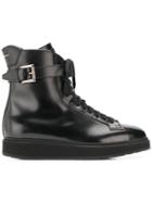 Santoni Buckled Combat Boots - Black