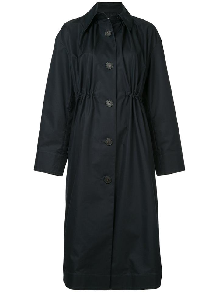 Le Ciel Bleu Drawstring Waist Double Breasted Coat - Blue