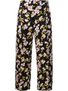 Marni Floral Print Trousers, Women's, Size: 40, Black, Silk/cotton