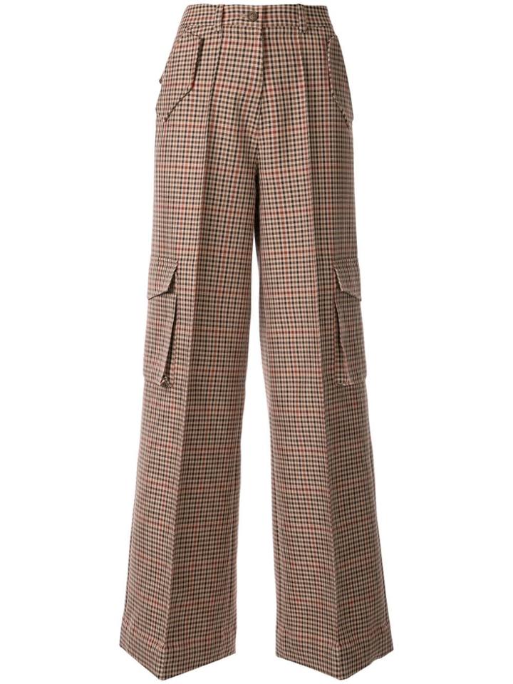 Bouguessa Check Print Cargo Trousers - Brown