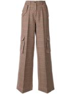 Bouguessa Check Print Cargo Trousers - Brown
