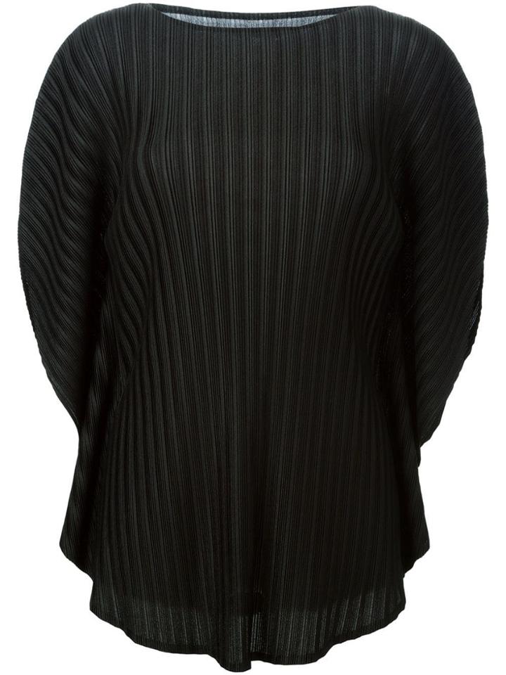 Pleats Please By Issey Miyake Flutter Sleeve Pleated Top - Black