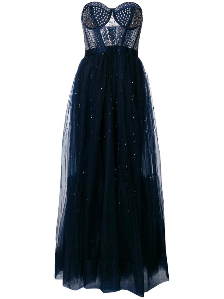 Temperley London Cannes Corset Embellished Tulle Dress - Blue