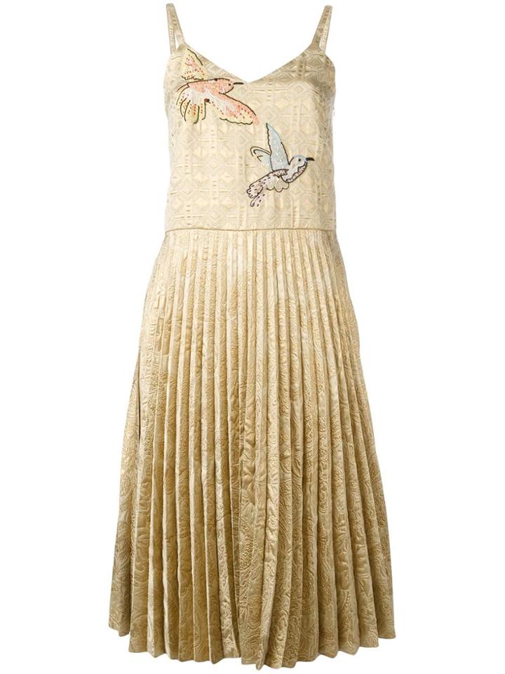 Red Valentino Pleated Embroidered Dress - Metallic