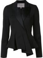 Carolina Herrera Folded Peplum Blazer, Women's, Size: 10, Black, Virgin Wool