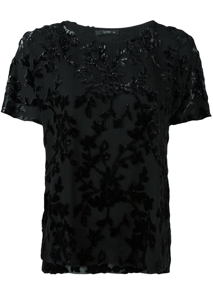 Etro Velvet Appliqué Detail Blouse, Women's, Size: 42, Black, Viscose/silk/polyamide