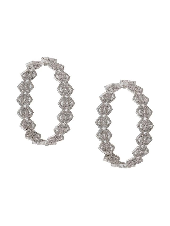 Colette 18kt White Gold Filigree Diamond Hoops - Silver